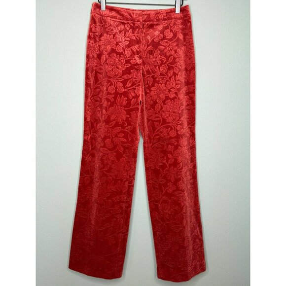 VTG Talbot's Women's 4 Red Velvet Printed Floral Stretch Retro Bootcut Mid-Rise - Picture 1 of 11